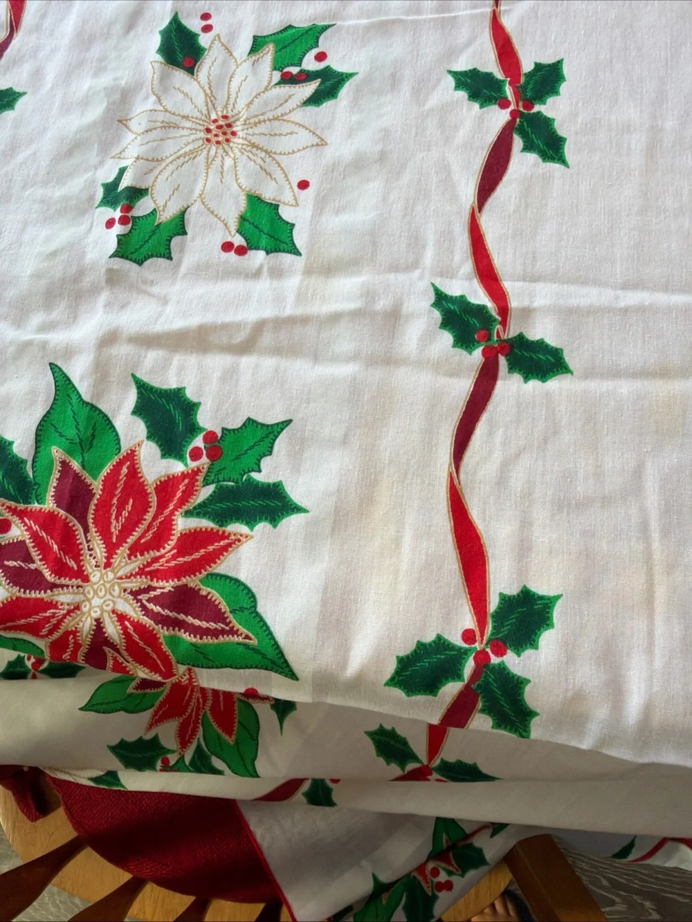 3 vintage tablecloths Thanksgiving, Christmas and Blue Jacquard
